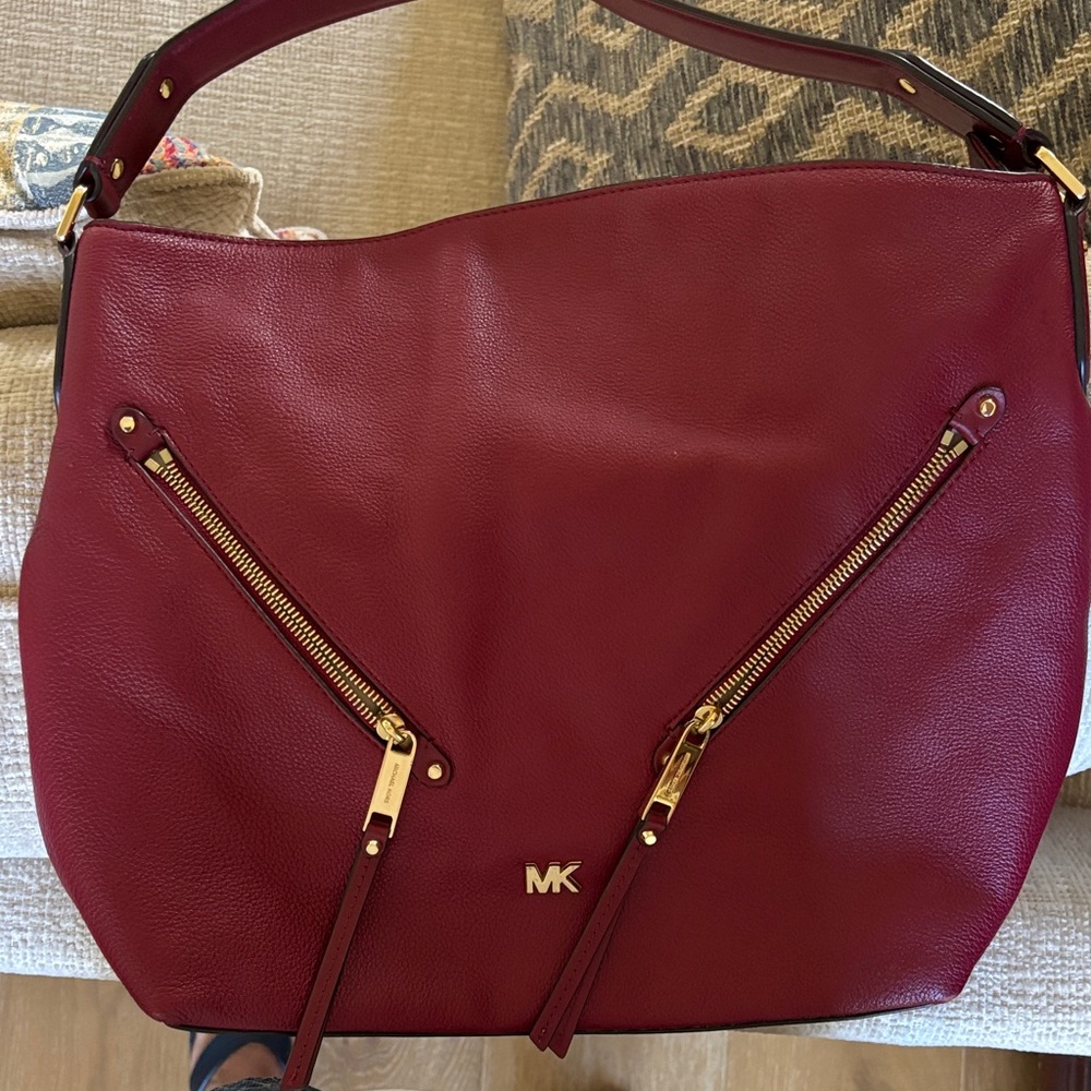 Michael Kors Deep Red Shoulder/Hobo Bag with Gold Accents